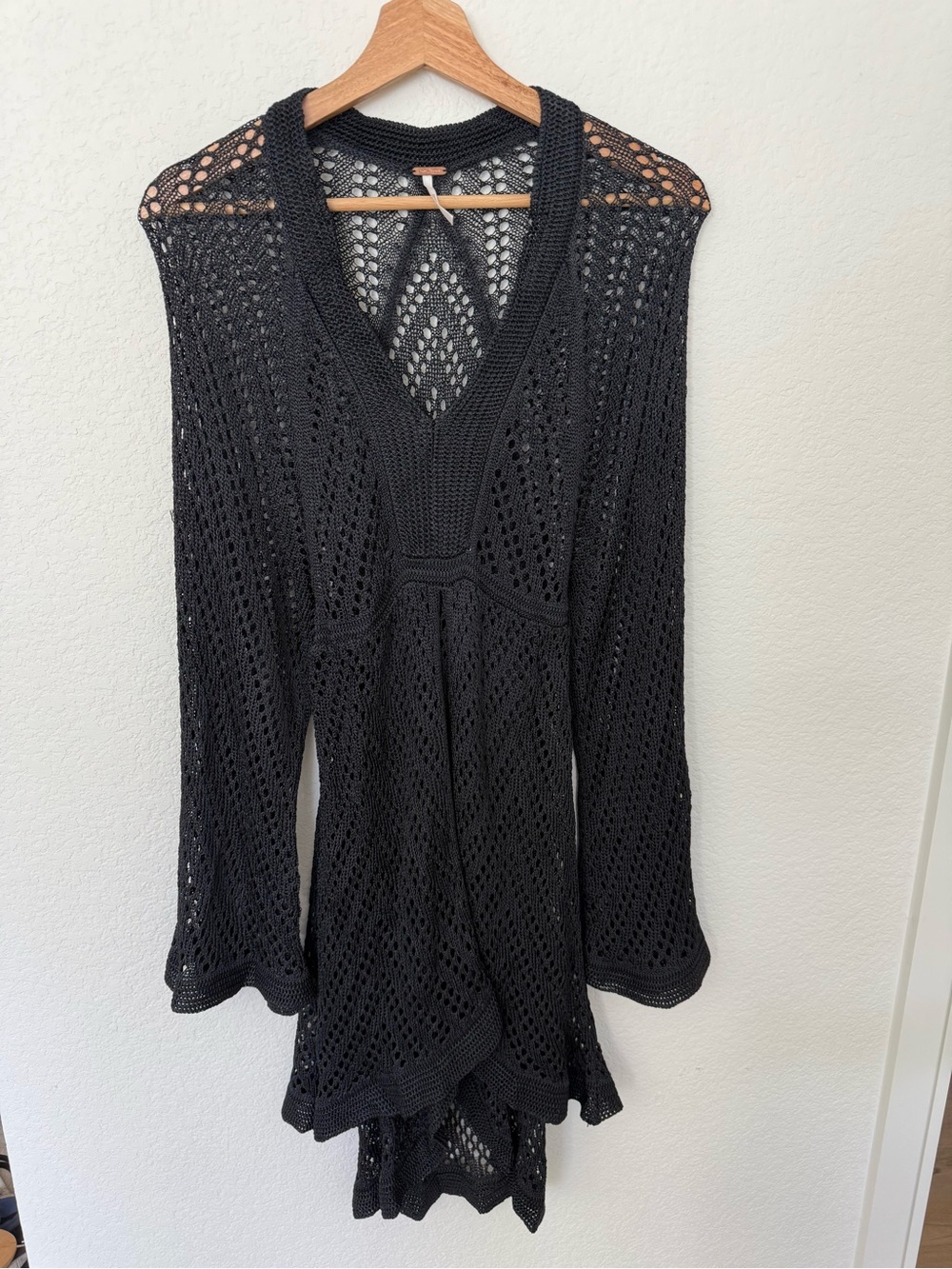 Free people Black Crochet boho flare dress size S